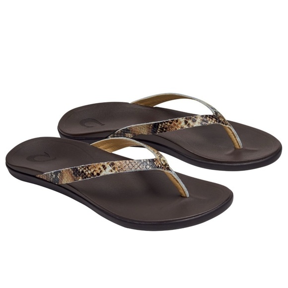 NWT Olukai Ho’Opio Sandals in Tan Snakeskin sz 9 Item# 7N - Picture 2 of 5
